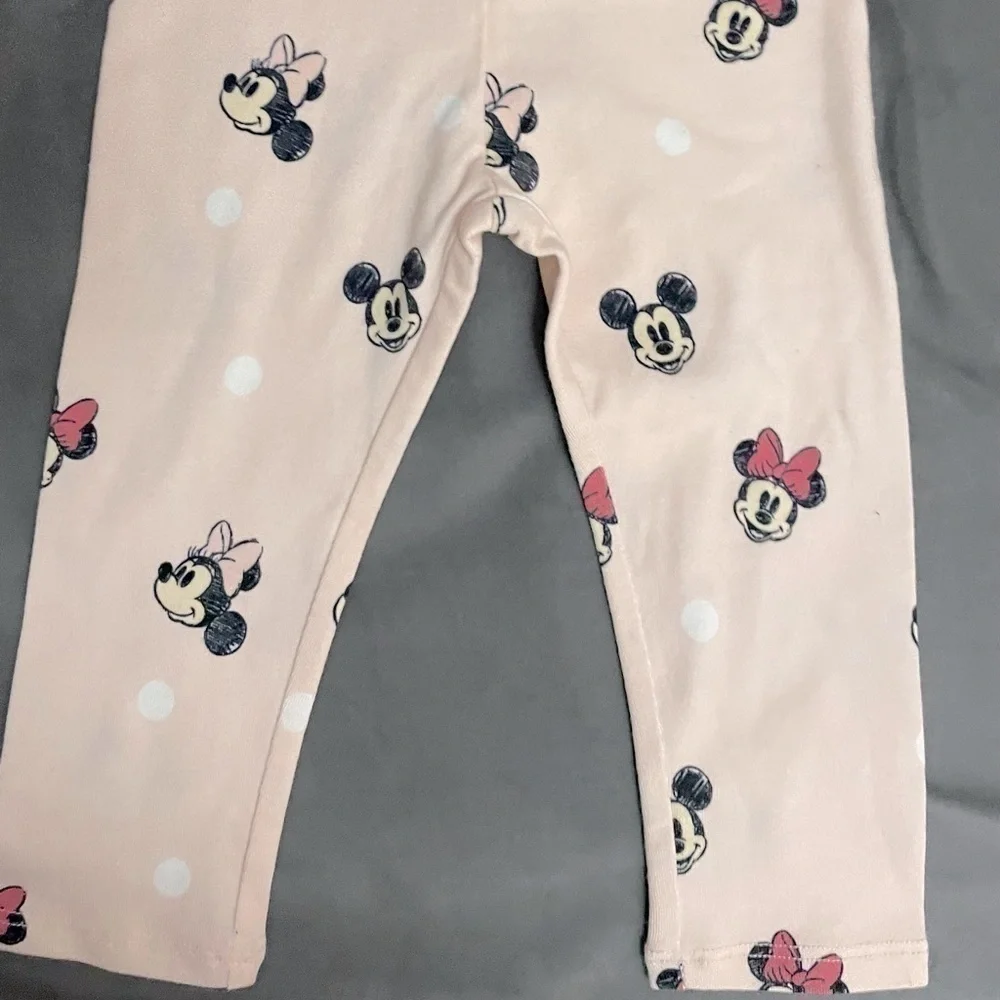 𝅺H&M Baby Girl Leggings Minnie Mouse Pink Printed Infant Pants Stretch Size 9M